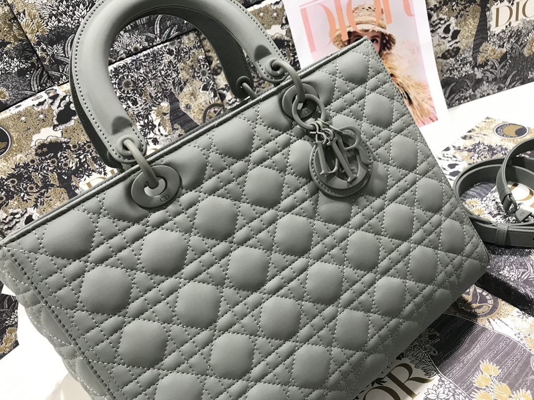 Large Lady Dior Bag Gray Ultramatte Cannage Calfskin